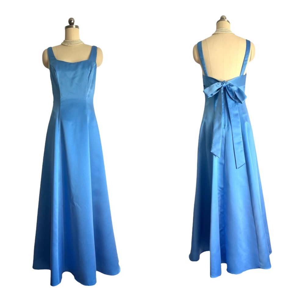 Y2K Vintage ZumZum Prom Evening Gown Dress Size XS/S Blue Maxi Satin 90s Halter